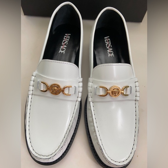 Versace White and Gold Loafers